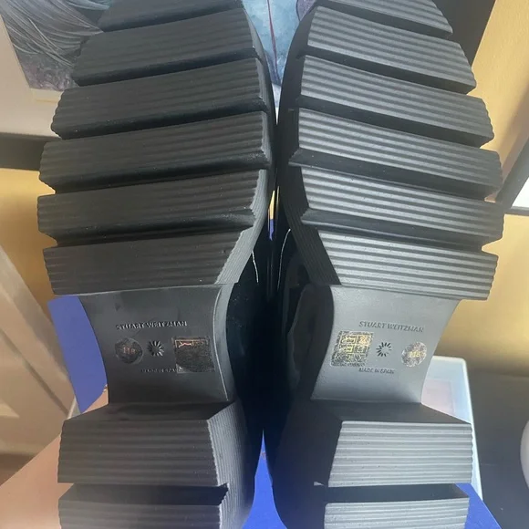 Stuart Weitzman Black Patent Leather Chunky Loafers - Picture 6 of 7